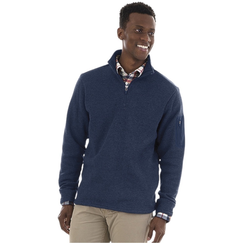 CHARLES River Quarter Zip Fleece Pullover, Heathered Navy, Size L